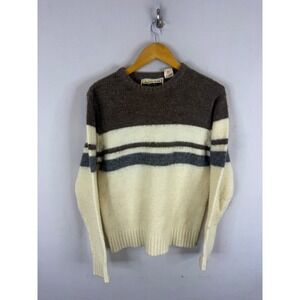 Vintage Arctic Fox Striped Wool Blend Crewneck Sweater Brown‎ Cream Mens Medium